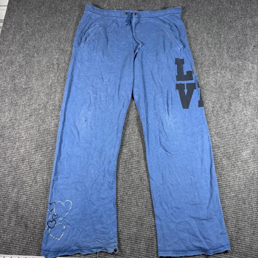 PINK Victoria's Secret Sweatpants Women L Blue Good LOVE Graphic Wide Leg